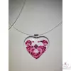 Szív alakú medál /38 mm magas/, pur-pur, rózsaszín, lila virágokkal, pur-pur levéllel