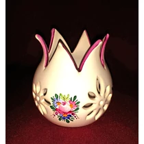 ÁTTÖRT, tulipán alakú kézi festésű kerámia mécsestartó