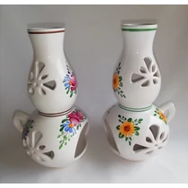 ÁTTÖRT, petróleumlámpa alakú, kézi festésű kerámia mécsestartó