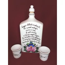 1 literes pálinkás butella, 2 db pohárral 