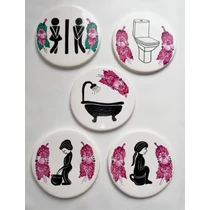 Helyiség jelölő tábla  /toilett, fürdő stb./ kerek Ø 88 mm, grafika+ virág