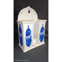 Kerámia papírzsebkendő tartó egyszínű kék motívummal