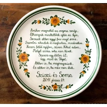 Fali tányér Sziszi és Soma házasságkötésére, egyedi verssel 31cm