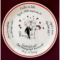 Egyedi festésű fali tányér, házasságkötés alkalmából