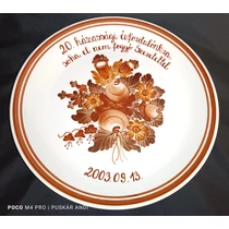 20. házassági évfordulóra készített kerámia fali dísztányér