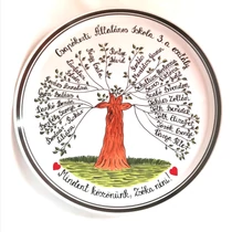 Életfás fali tányér tanárnéninek, nyugdíjba vonulás alkalmából /1-19 név/ /Ø31 cm/