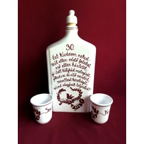 1 literes pálinkás butella 30. születésnapra, 2 db pohárral 