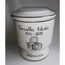 Kézi festésű kerámia urna, egyedi grafikával