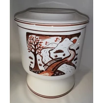 Kerámia urna, kézi festésű tájképpel