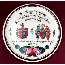 Hajdúhadház régi és új címere pizzás fali dísztányéron