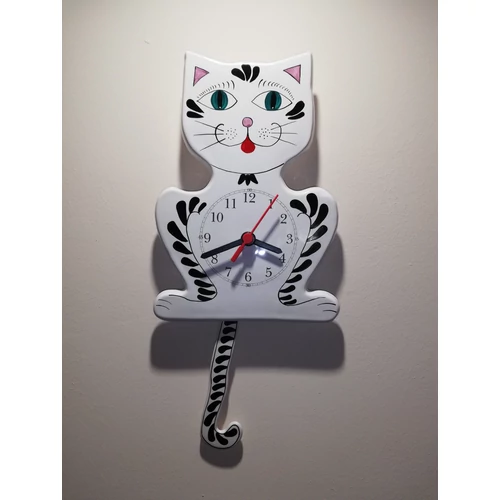 Cica ingás óra fekete-fehér cirmos