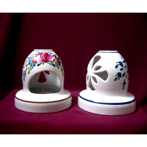 ÁTTÖRT, búbos kemence alakú, kézi festésű kerámia mécsestartó