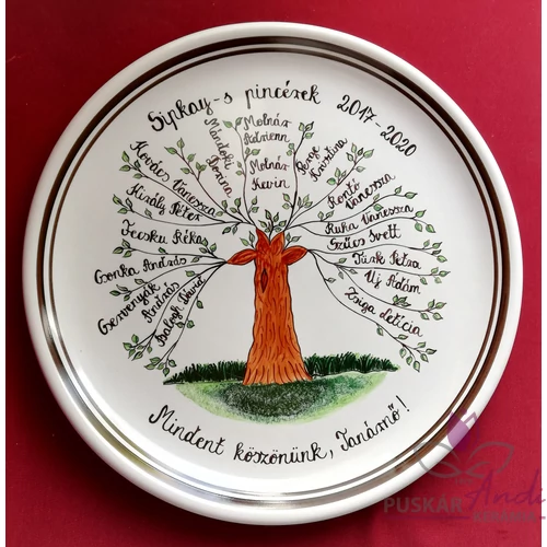 Életfás fali tányér /Ø31 cm/ a tanárnőnek, végzős pincér tanulóktól /1-19 név/