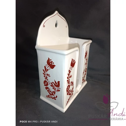 Kerámia papírzsebkendő tartó magyar népmesei mintás virággal