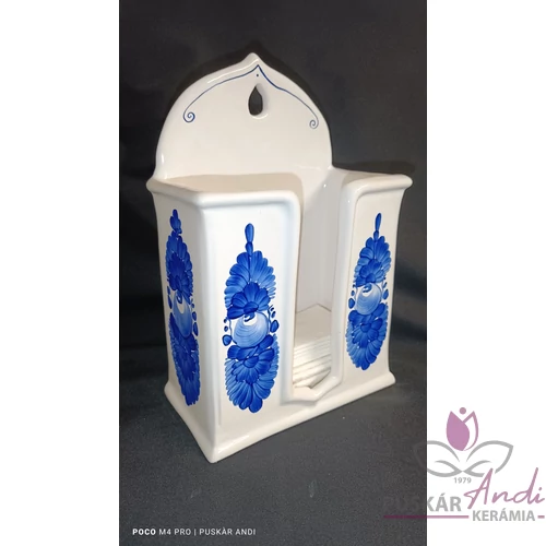 Kerámia papírzsebkendő tartó egyszínű kék motívummal