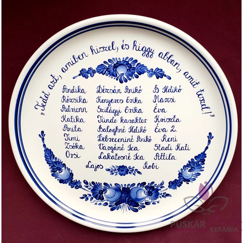 Fali dísztányér idézettel, névsorral /Ø22 cm/