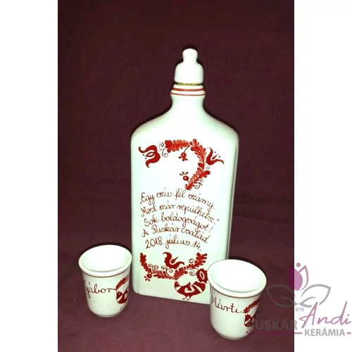 Magyar népmesei motívumos pálinkás készlet egyedi verssel, Márti és Gábor esküvőjére