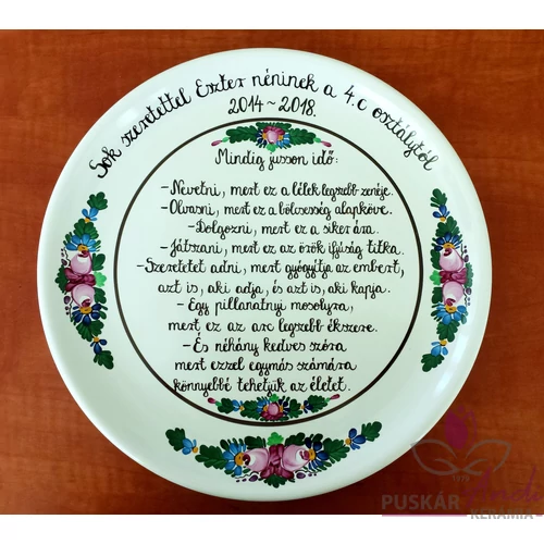 Fali tányér 4.-es osztályfőnöknek, idézettel  Ø31 cm