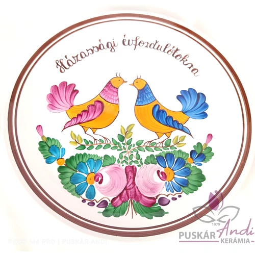 Házassági évfordulótokra feliratozással készített kerámia fali dísztányér