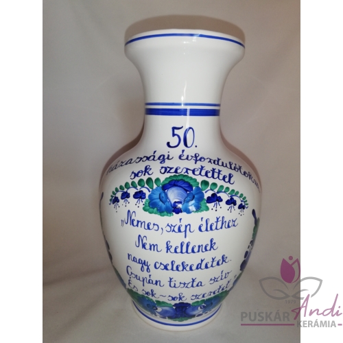 50. házassági évforduló alkalmából festett, idézetes nagy váza, egyedi feliratozással