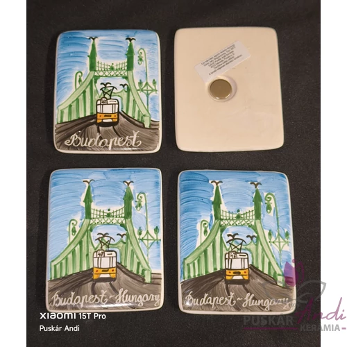 Budapesti Szabadsághíd villamossal téglalap hűtőmágnes