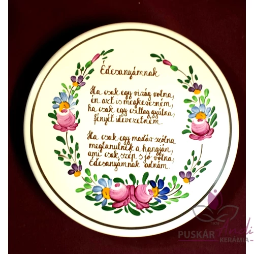 Tányér közepes  /Ø22 cm/   Édesanyámnak Hacsak egy madár volna...