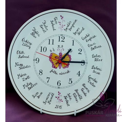 Tányér óra /Ø32 cm/ iskolai ballagóra osztálynévsorral /20-24 név/   