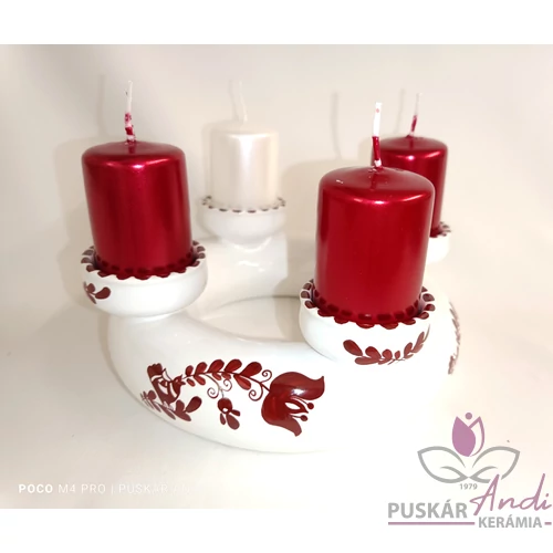 Népmesei mintás adventi koszorú, 4 db adventi gyertyával