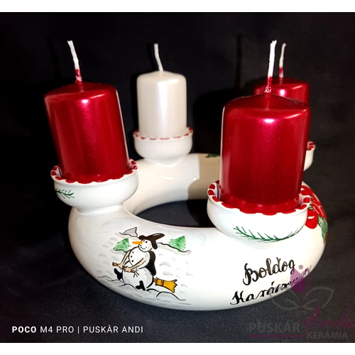 Adventi koszorú hóemberes /4 db gyertyával/