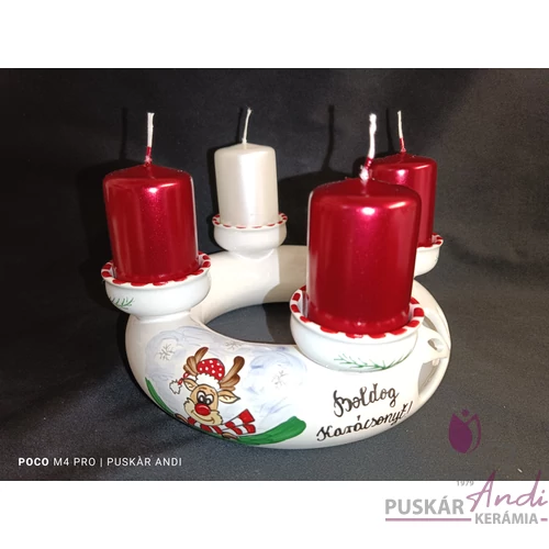 Áttört adventi koszorú 3 manóval, magyal mintával