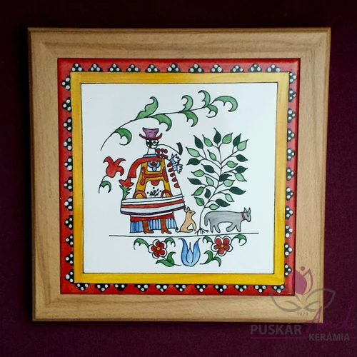 Edényalátét  /fali kép/ népi jelenettel festve