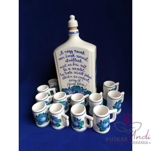1 literes pálinkás butella szett 12 darab füles pohárral, József Attila idézettel 