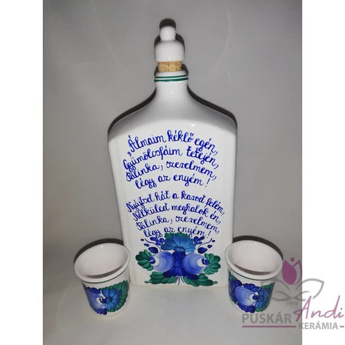 1 literes pálinkás butella szett különféle versekkel, 2 db pohárral