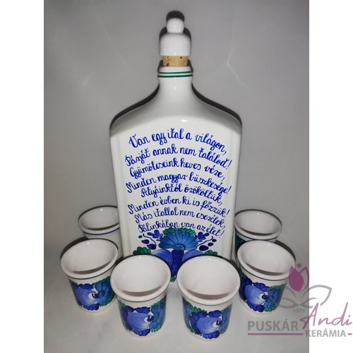 1 literes pálinkás butella szett különféle versekkel, 6 db pohárral 