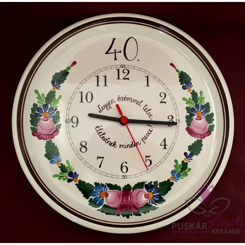 Fali tányér óra 40. születésnap alkalmából  /Ø31 cm/